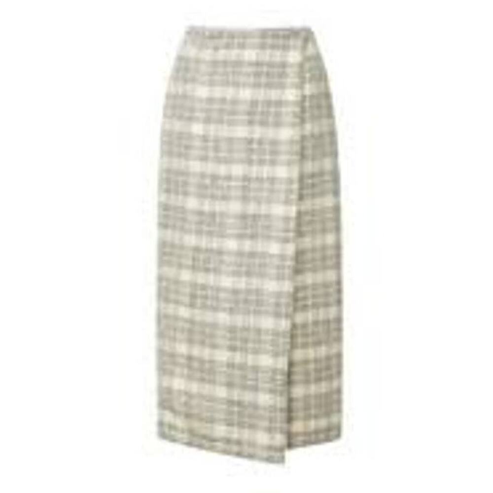 Yigal Azrouël White Black Plaid Wool Mohair Midi Wrap Skirt 4 Small Academia